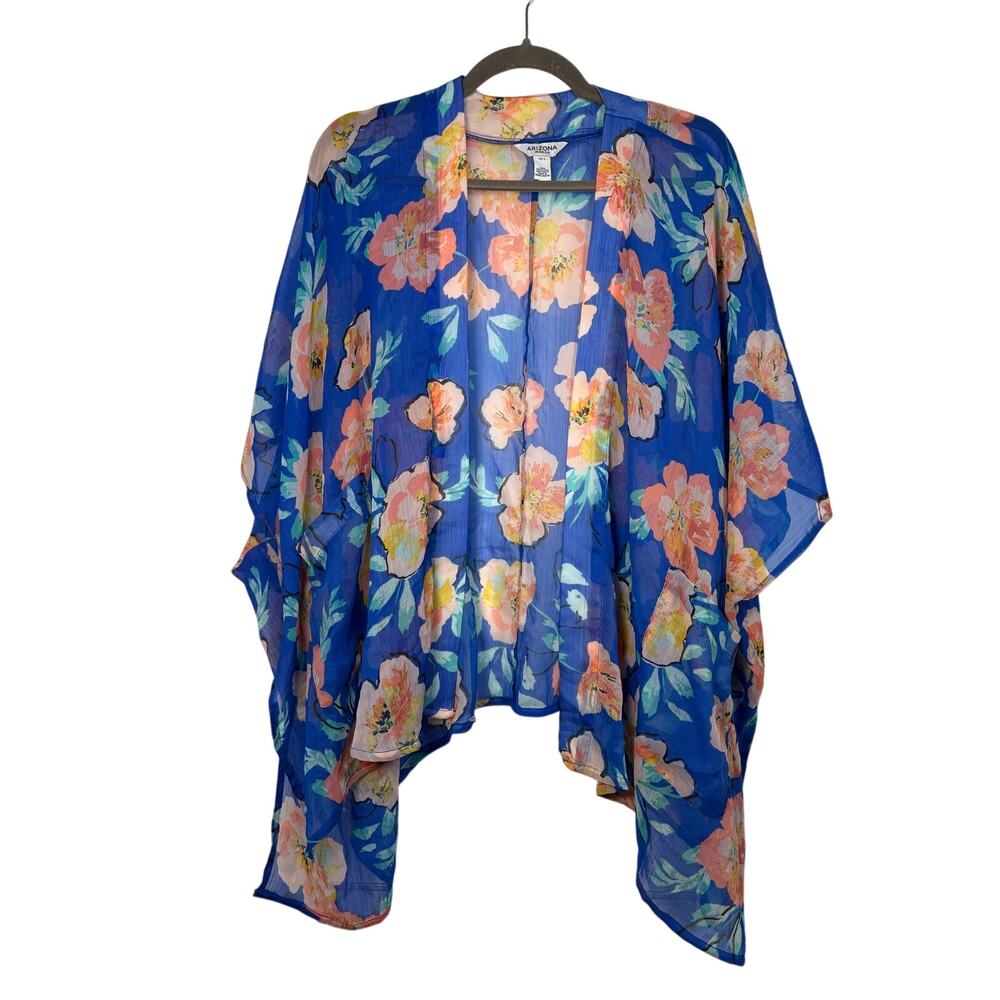 Arizona Jean Co Floral Sheer Kimono Cardigan Blue Pink Open Front Coverup XS / S